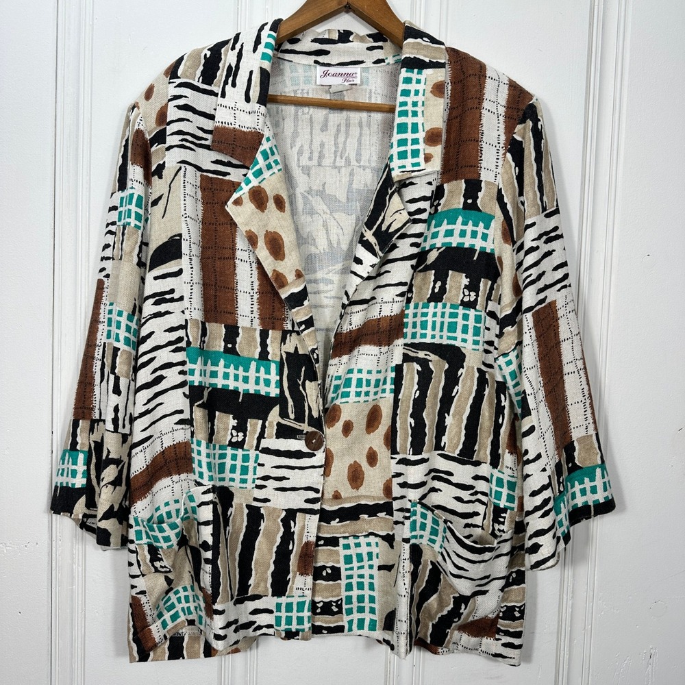 Vintage 1990s Joanna Plus Abstract Print Blazer Jacket 22W Blend